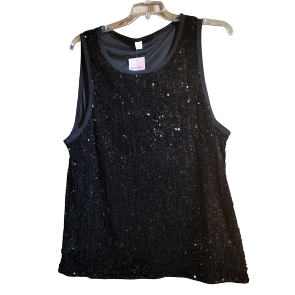 WDIRARA Black Sleeveless Sequin Top/Tank NEW Size XXL - Picture 1 of 5